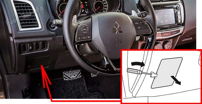 Location of the fuses in the passenger compartment (LHD): Mitsubishi Outlander Sport (2019-2023)