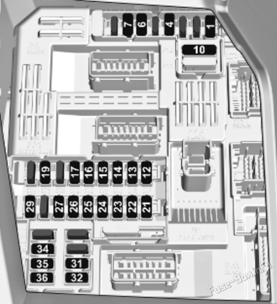 Instrument panel fuse box diagram: Opel Combo E (2019, 2020, 2021, 2022)