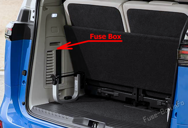 Location of the fuses in the load compartment: Volkswagen ID. Buzz (2022, 2023)