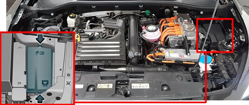 Location of the fuses in the engine compartment: Cupra Formentor (2020, 2021, 2022)