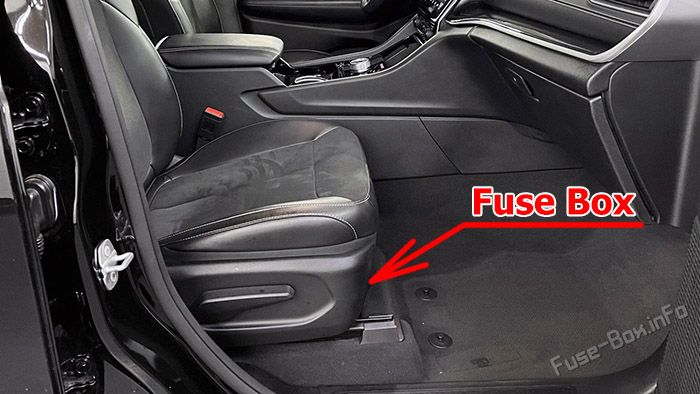 Location of the fuses (RPDC) in the passenger compartment: Jeep Grand Cherokee (WL; 2021-2023)