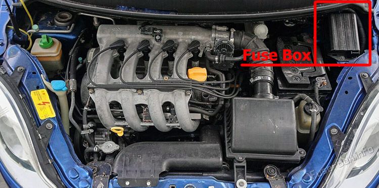 Location of the fuses in the engine compartment: Chery A1 (2008-2015)