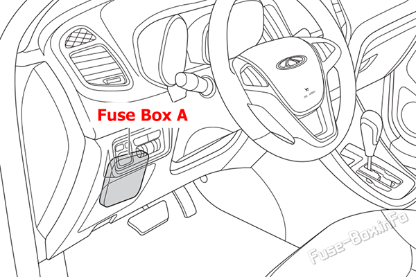 Location of the Fuse Box A in the passenger compartment: Chery Tiggo 5 (2013, 2014, 2015)