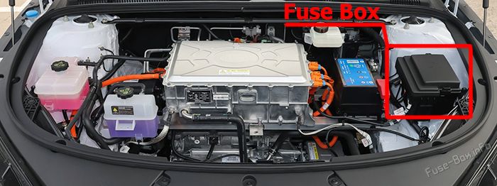 Location of the fuses in the engine compartment: BYD Han EV (2022, 2023)