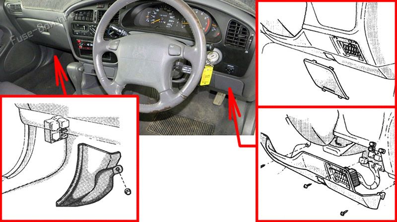 Location of the fuses in the passenger compartment: Holden Apollo (1993-1997)