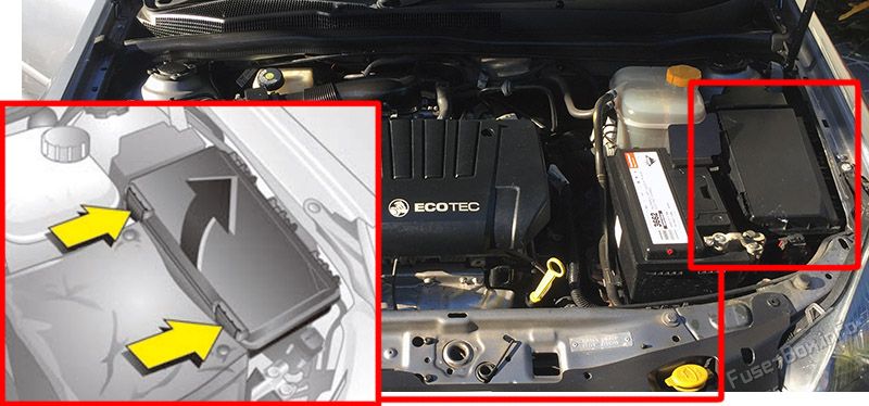Location of the fuses in the engine compartment: Holden Astra (AH; 2004-2009)