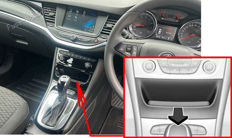 Location of the fuses in the passenger compartment: Holden Astra (BK; 2017-2020)