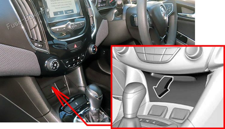Location of the fuses in the passenger compartment: Holden Astra (BL; 2017, 2018)