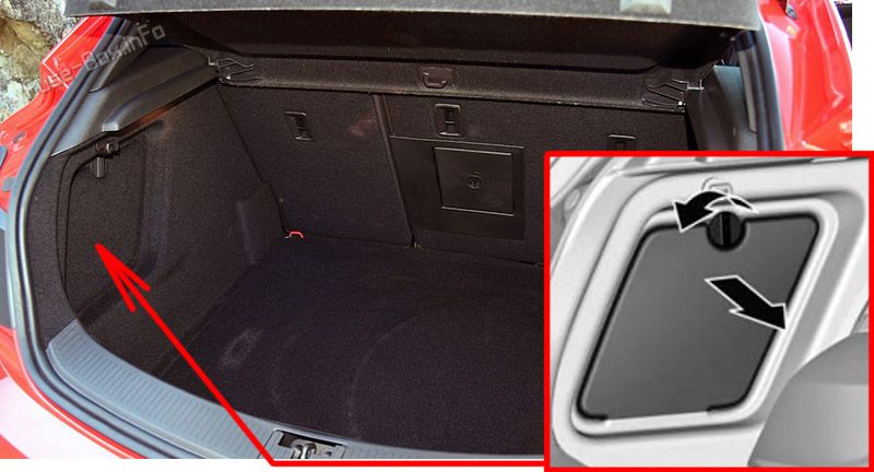 Location of the fuses in the trunk: Holden Astra (PJ; 2015, 2016, 2017)