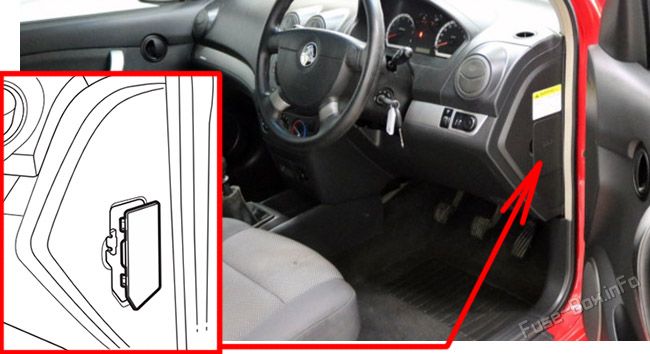 Location of the fuses in the passenger compartment: Holden Barina Sedan (TK; 2006-2008)