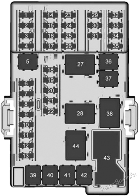 Interior fuse box diagram: Holden Barina (TM; 2016, 2017, 2018)