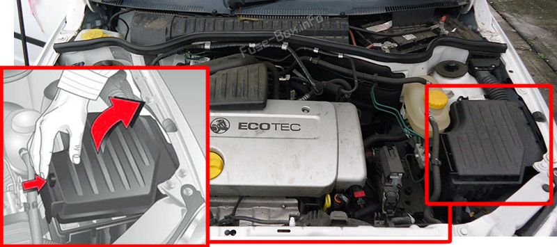Location of the fuses in the engine compartment: Holden Barina (XC; 2001-2005)