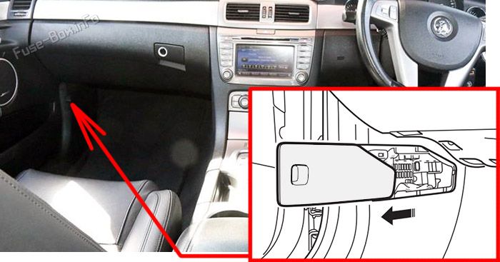 Location of the fuses in the passenger compartment: Holden Caprice / Statesman (WM; 2006-2013)