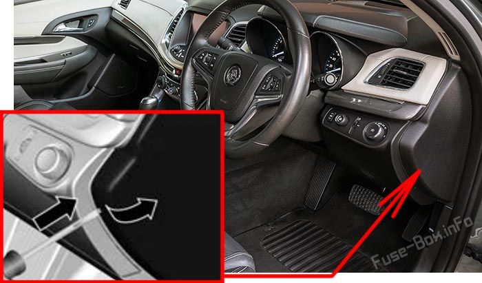 Location of the fuses in the passenger compartment: Holden Caprice / Statesman (WN; 2013-2017)