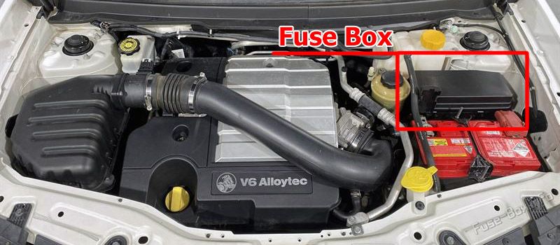 Location of the fuses in the engine compartment: Holden Captiva (CG; 2006-2010)