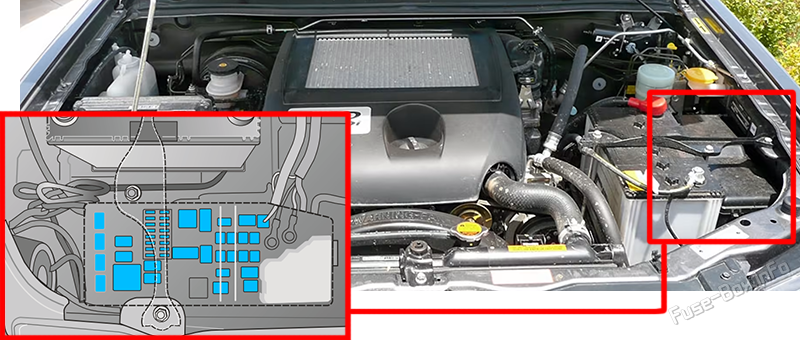 Location of the fuses in the engine compartment: Holden Colorado (RC; 2008-2012)