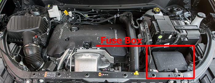 Location of the fuses in the engine compartment: Holden Equinox (2017-2020)