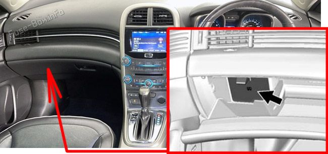 Location of the fuses in the passenger compartment: Holden Malibu (2013, 2014, 2015)