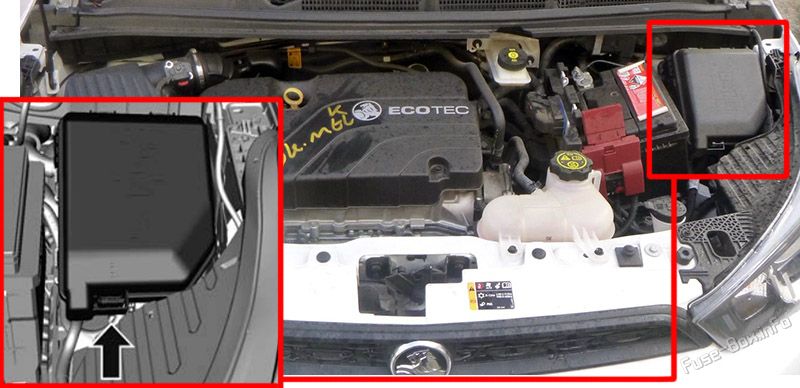 Location of the fuses in the engine compartment: Holden Spark (MP; 2016-2020)