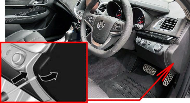 Location of the fuses in the passenger compartment: Holden Ute (VF; 2013-2017)