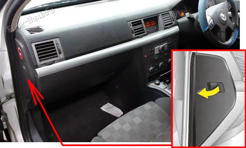 Location of the fuses in the passenger compartment: Holden Vectra (2002-2005)
