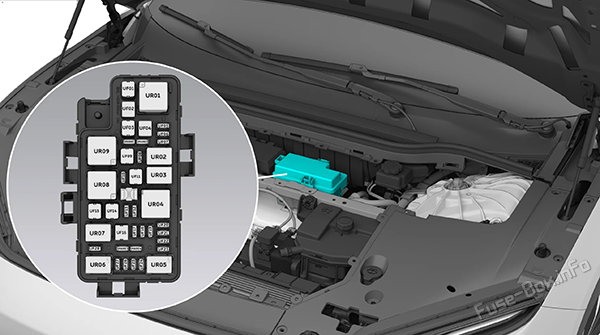 Location of the fuses in the front compartment: Nio ET5 (2022, 2023, 2024)
