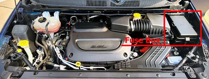 Location of the fuses in the engine compartment: Chrysler Voyager (2020-2024)