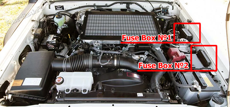 Location of the fuses in the engine compartment: Toyota Land Cruiser 70 (76/78/79; 2009-2014)